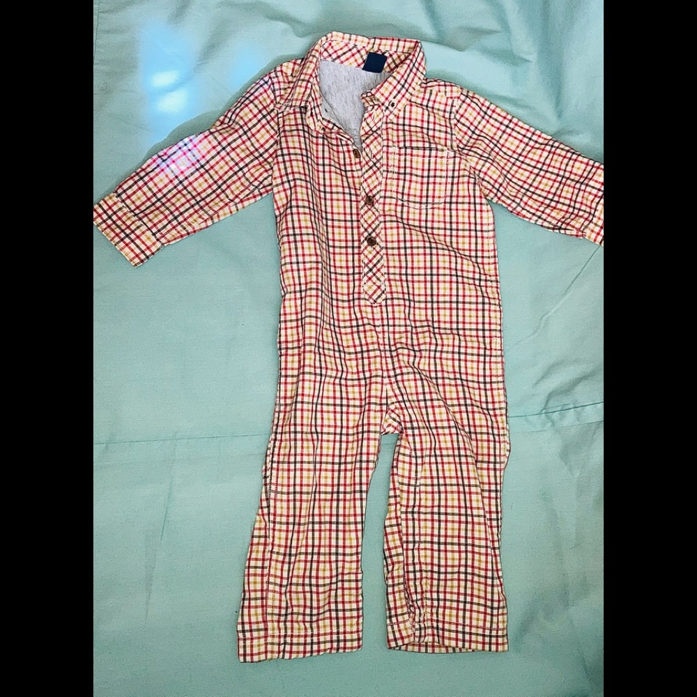 BabyGap 18-24M Cotton plaid snap bottom overall.